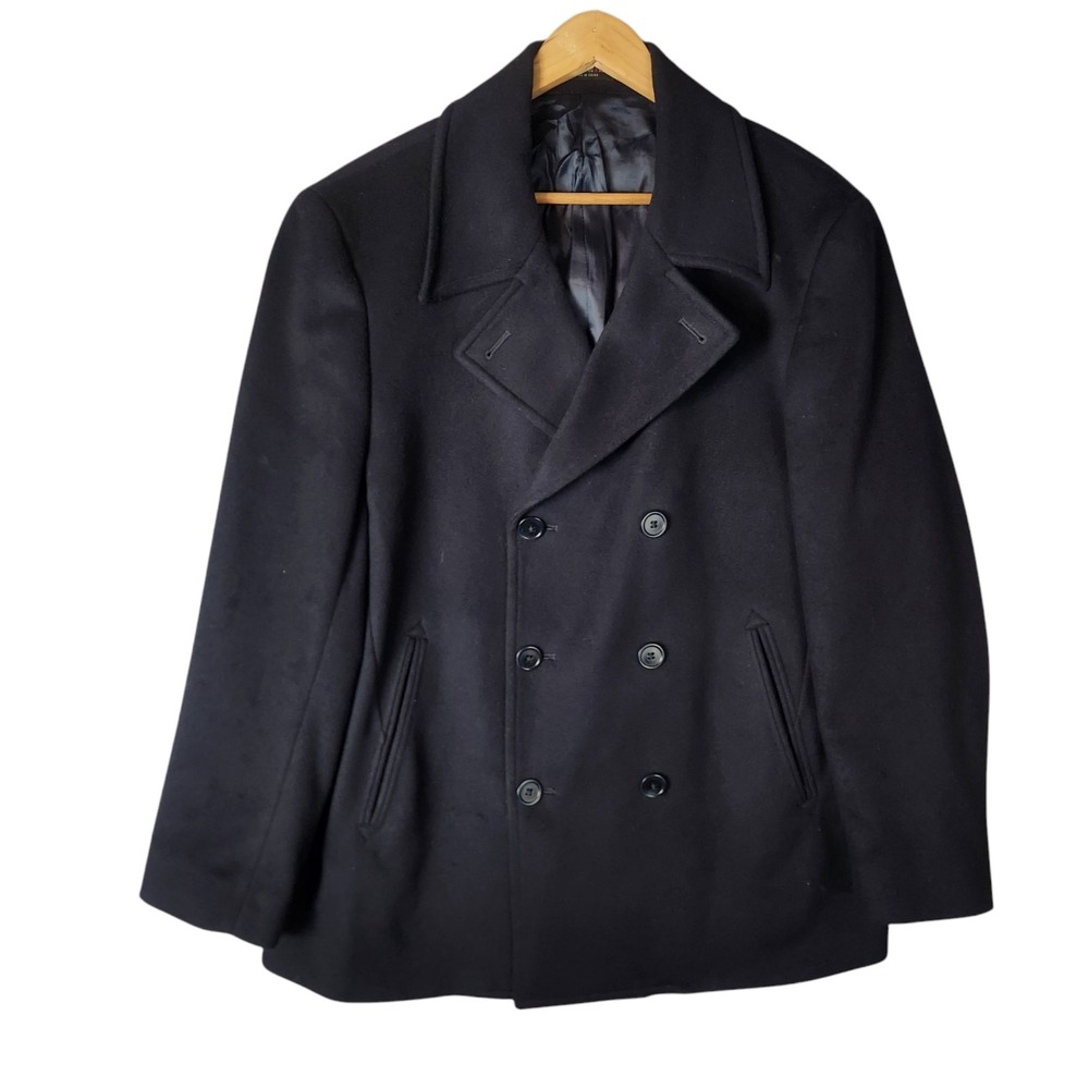 John Varvatos Star USA Peacoat Men's Large Navy Wool Cashmere Double Breasted‎
